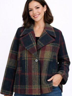 MEDIUM plaid jacket - LAUNDRY By SHELLI button & snap closure, swing silhouette